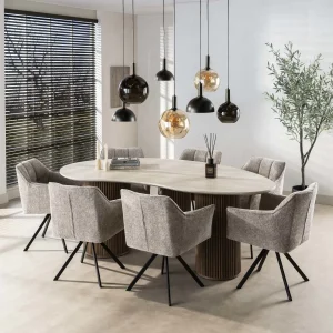 Eettafel Novari - Ivoor - Keramisch Travertin - 215 cm - Organisch