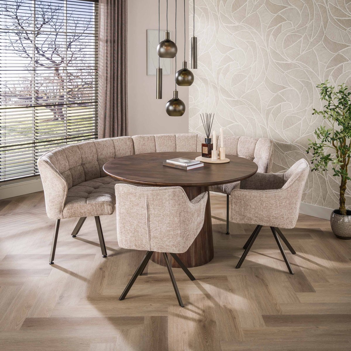 Eetkamerbank Vantage - Rond - Beige - Renegade Stof - 2-delig - Afbeelding 3