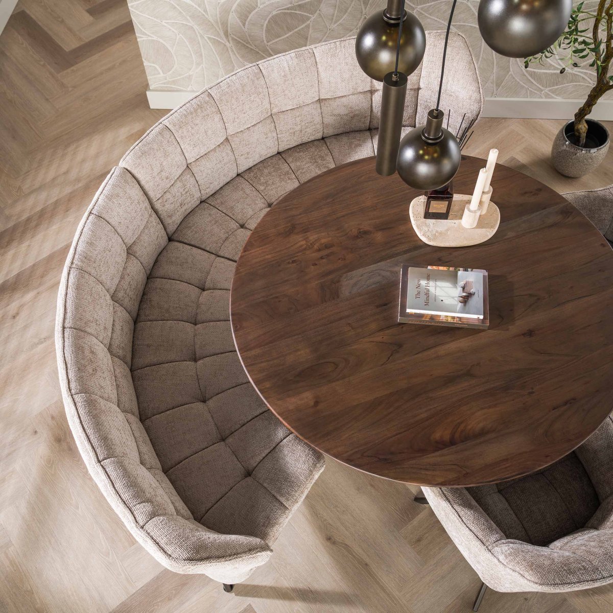 Eetkamerbank Vantage - Rond - Beige - Renegade Stof - 2-delig - Afbeelding 4
