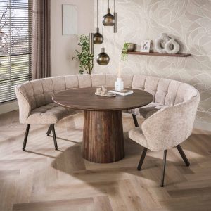Eetkamerbank Vantage - Rond - Beige - Renegade Stof - 3-delig