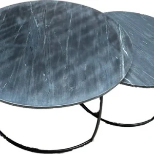 Marble Living ® | Salontafel Set van 2 - Zwart (Black) | Marmer Look - Ø75 / Ø 60 - Bijzettafel - Tafel Rond - Woonkamer Tafel - Decoratie Tafel - Salon Tafel - Wandtafel - Koffietafel - Zwart Metalen Frame