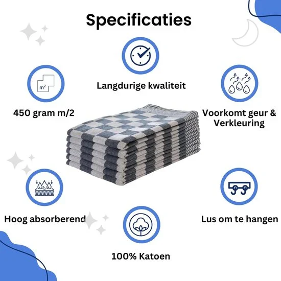 Theedoeken - Horeca Kwaliteit - Katoenenen Theedoeken set - 144 x - Blauw Wit - Ophang Lus - Afbeelding 3