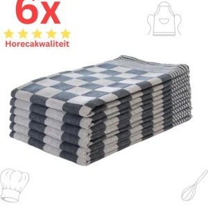 Theedoeken - Horeca Kwaliteit - Katoenenen Theedoeken set - 6 x - Blauw Wit - Ophang Lus