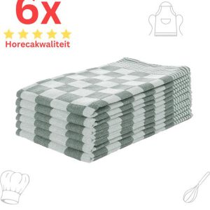 Theedoeken - Horeca Kwaliteit - Katoenenen Theedoeken set - 6 x - Groen Wit - Ophang Lus