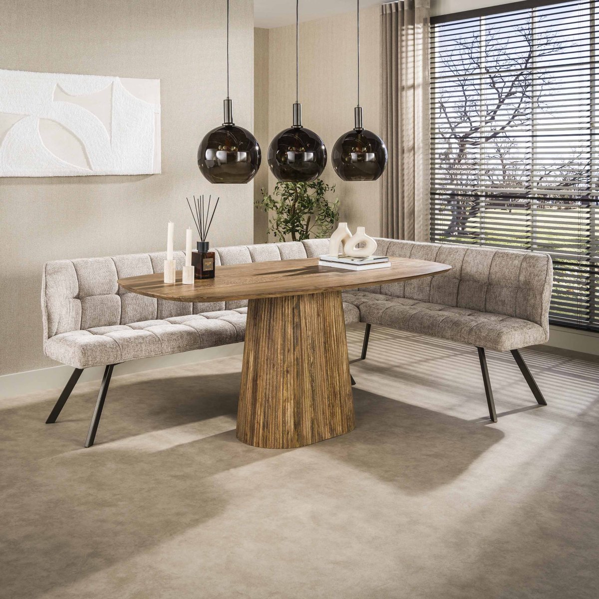 Eetkamerbank Vantage - Hoek Rechts - Beige - Renegade Stof - 240 cm