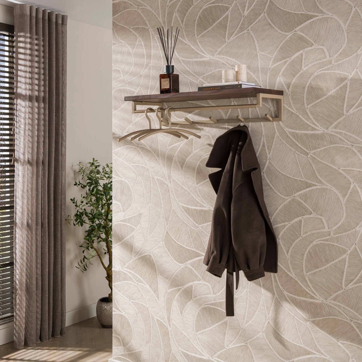 Kapstok Sienna - Beige - Acaciahout - 5 haken - Met Roede - Afbeelding 2