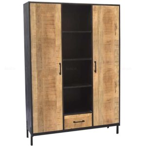 Wandkast mangohout 2 deuren en open vakken 120cm BEST