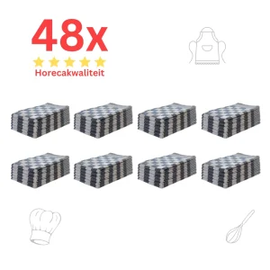 Theedoeken - Horeca Kwaliteit - Katoenenen Theedoeken set - 48 x - Blauw Wit - Ophang Lus
