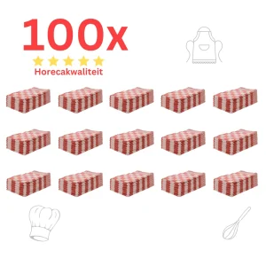 Theedoeken - Horeca Kwaliteit - Katoenenen Theedoeken set - 100 x - Rood Wit - Ophang Lus