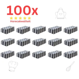 Theedoeken - Horeca Kwaliteit - Katoenenen Theedoeken set - 100 x - Blauw Wit - Ophang Lus