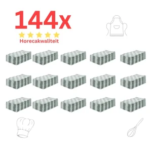 Theedoeken - Horeca Kwaliteit - Katoenenen Theedoeken set - 144 x - Groen Wit - Ophang Lus