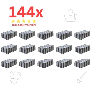 Theedoeken - Horeca Kwaliteit - Katoenenen Theedoeken set - 144 x - Blauw Wit - Ophang Lus