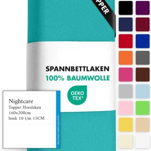 Hoeslaken - Katoen - Stretch - Topper - 180x200cm - Lichtblauw