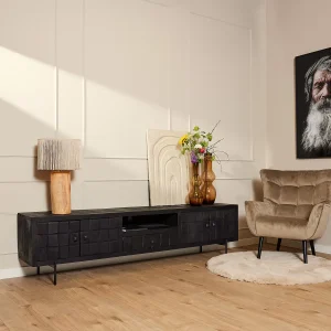 TV meubel mangohout zwart 220cm FSBRA