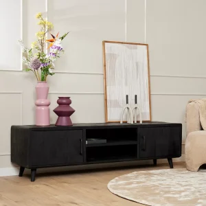 Tv-meubel mangohout zwart 2 deuren 180cm FSOM