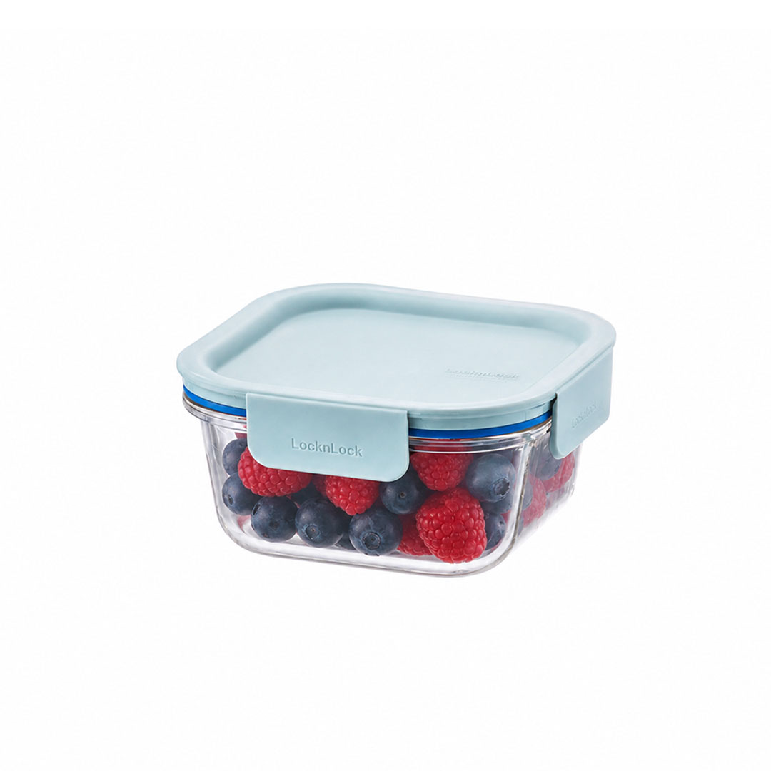 Glazen vershoudbakje met mint deksel 500 ml vierkant - Afbeelding 2