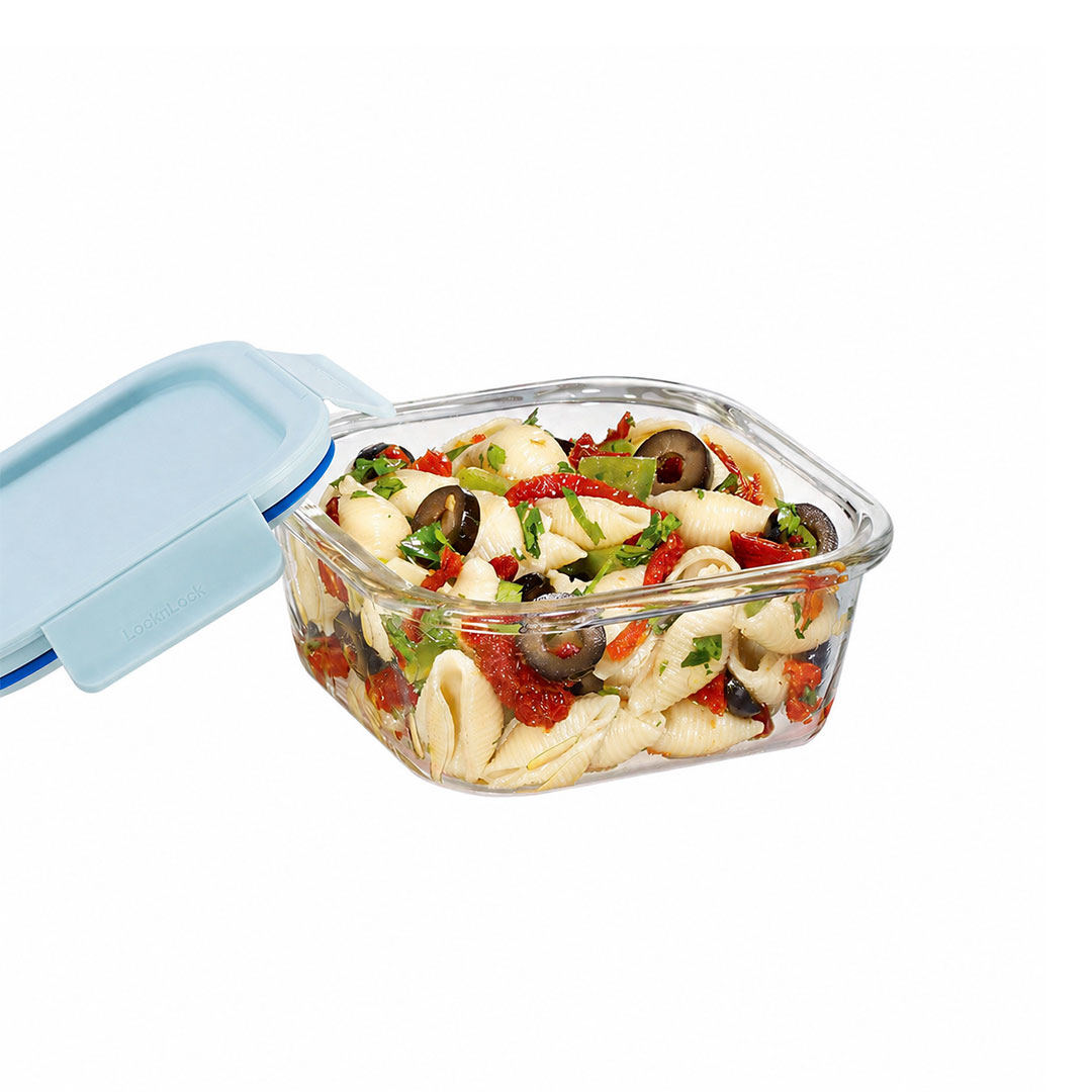 Glazen vershoudbakje met mint deksel 500 ml vierkant - Afbeelding 3