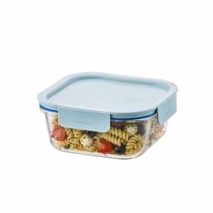 Glazen vershoudbakje met mint deksel 750 ml vierkant