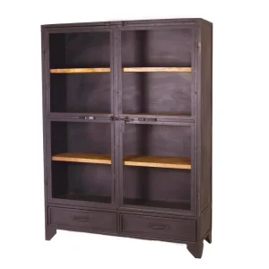 Vitrinekast mangohout zwart 175cm BLSV